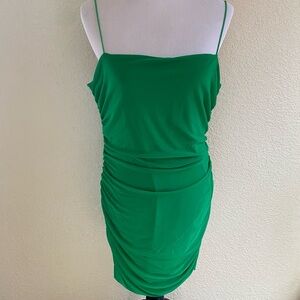 Princess Polly Dress Bodycon Mini Length Green Open Back Ruched Sides Strappy